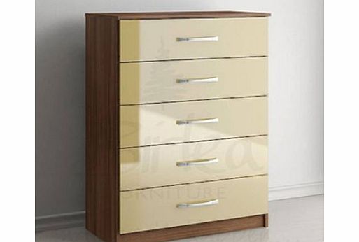 Birlea Lynx Walnut and Cream Five Drawer Chest