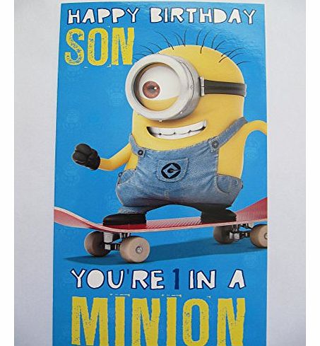 Birthday Cards Family FANTASTIC COLOURFUL DESPICABLE ME2 WITH THE MINIONS ONE IN A MINION SON BIRTHDAY GREETING CARD