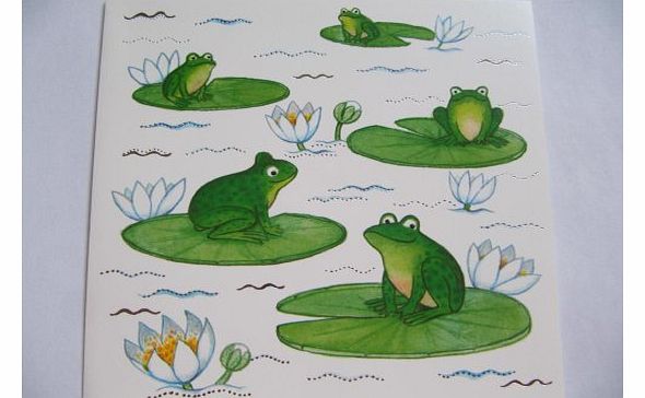 BRILLIANT 5 GREEN FROGS ON LILLY PADS COLOURFUL BLANK GREETING CARD