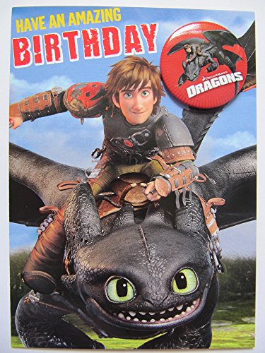 BRILLIANT HOW TO TRAIN YOUR DRAGON 2 HICCUP & TOOTHLESS BIRTHDAY GREETING CARD & BADGE