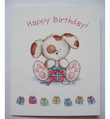 LOVELY CUTE PUPPY DOG & PRESENTS HAPPY BIRTHDAY GREETING CARD
