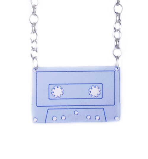 Bits and Bows Blue Perspex Retro Cassette Necklace from Bits