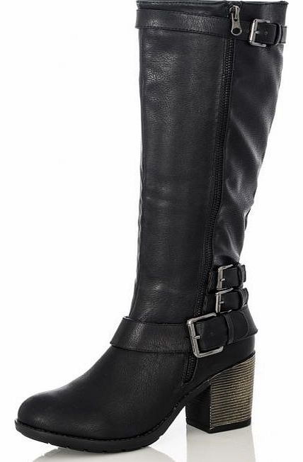 3 Buckle High Leg Boots