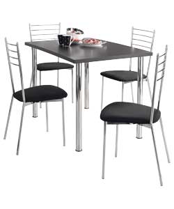 Black and Chrome Finish Dining Table and 4 Chairs