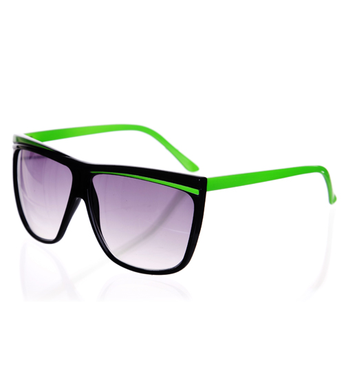 Black And Neon Green Oversized Wayfarer Sunglasses