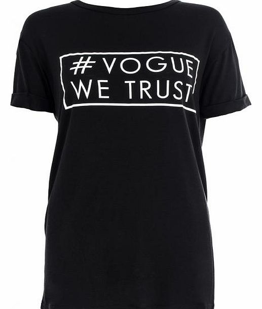 and White ``#Vogue We Trust`` T-shirt