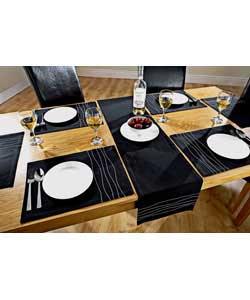 Black and White Wavy Lines Runner Set