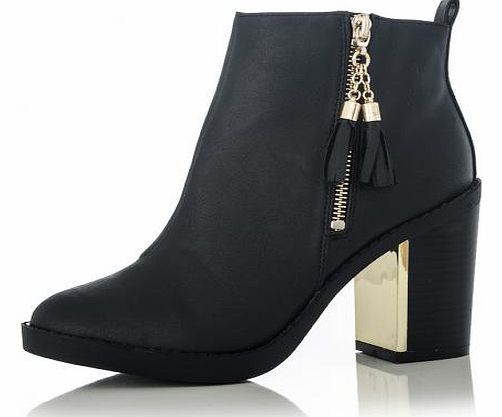Black Block Heel Gold Plate Ankle Boots