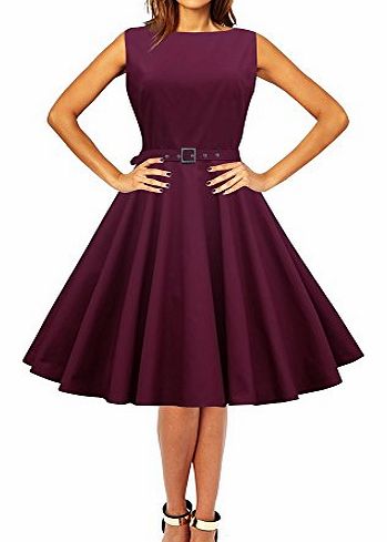 Audrey Hepburn Style Vintage Rockabilly Swing Evening Wedding Prom Dress (18, Plum Purple)