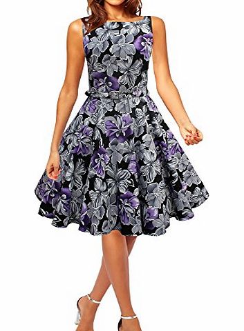 Black Butterfly Clothing Black Butterfly Floral Audrey Hepburn Style Vintage 1950s Rockabilly Dress (White amp; Red, 16)