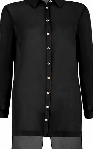 Black Chiffon Split Back Long Blouse