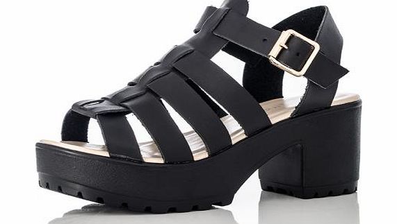 Black Chunky Strap Gladiator Sandals