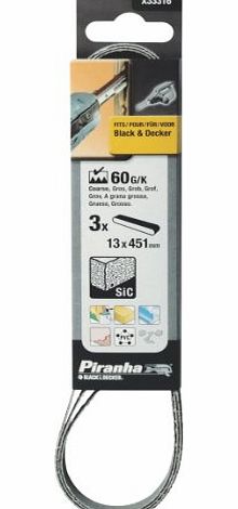 BLACK DECKER Black amp; Decker X33316 Powerfile 13mm x 451mm Coarse 60 Grit Silicone Carbide Sanding Belt (3 Pack)
