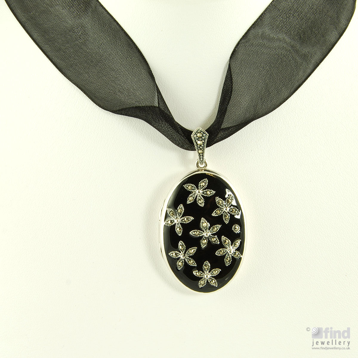 Enamel and Marcasite Sterling Silver Locket