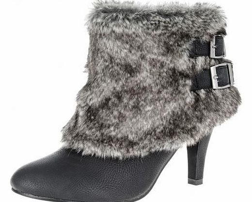 Black Faux Fur Top Ankle Boots