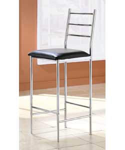 Black Faux Leather and Chrome Bar Chair