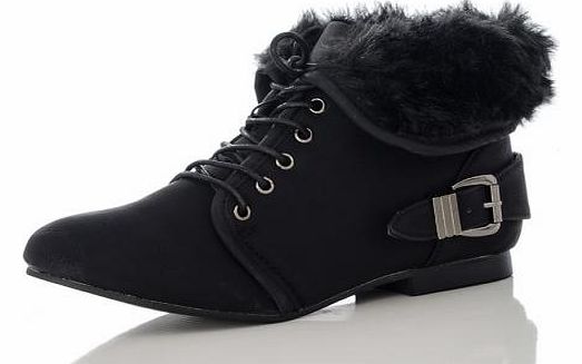 Black Fur Collar Ankle Boots