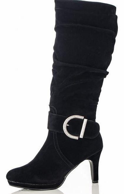 Large Buckle Calf Length Boots