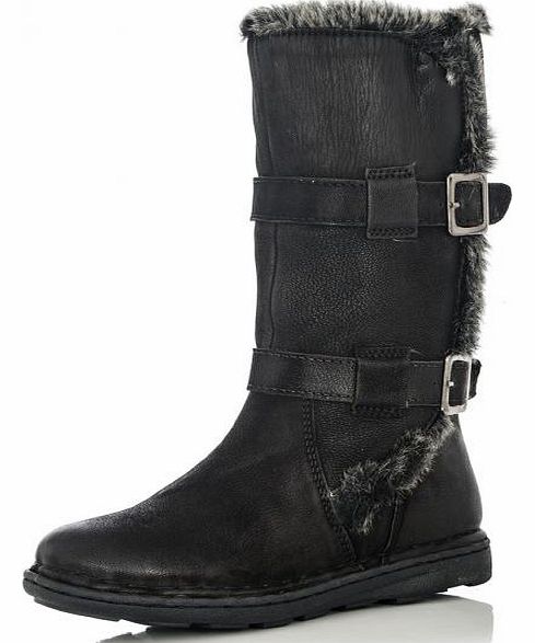 Black Leather Fur Lined Boots