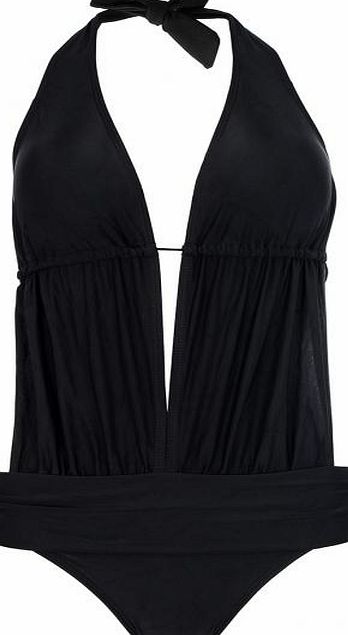 Black Low V Backless Swimsuit