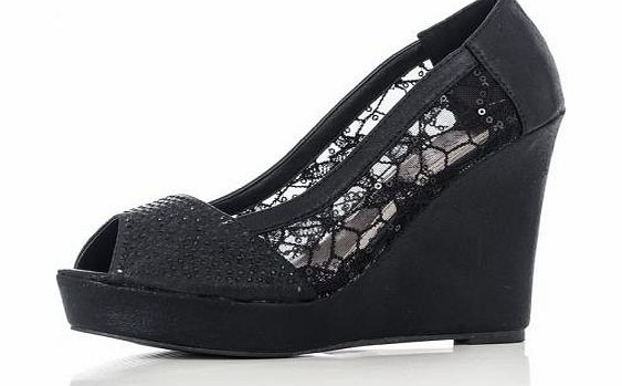 Mesh Diamante Wedges