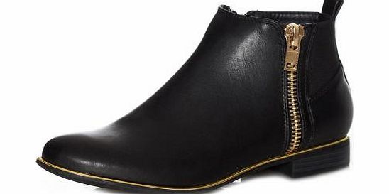Black PU Gold Trim Ankle Boots