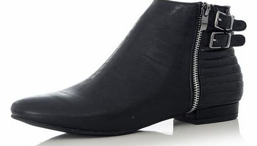 Black PU Line Quilt Ankle Boots