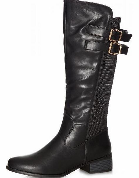 Black PU Ribbed High Leg Boots