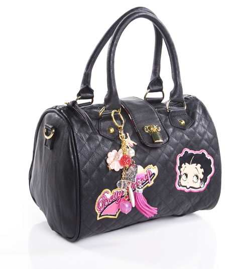 Black Quilted Betty Boop Handbag with Charms