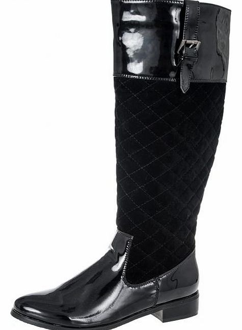 Black Quilted Calf Length Boots