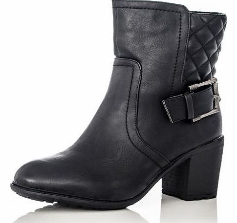 Quilted Chunky Heel Ankle Boots