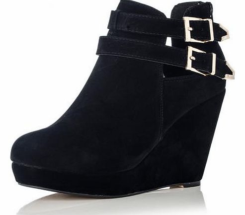 Black Wedge Heel Ankle Boots