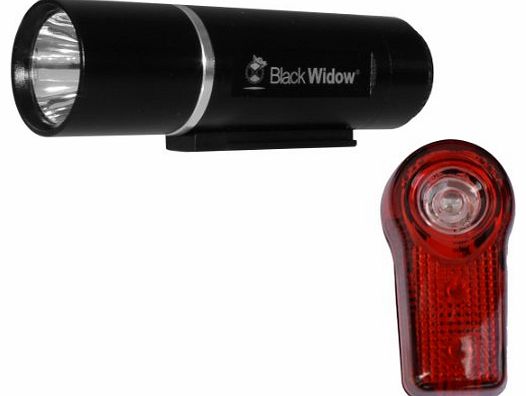 Black Widow Alloy Cased NightRider Front and Rear Bike Light Set - Alloy cased 3 Watt Front Light with 3 LED Rear Light