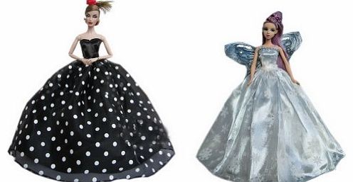 2 Packs Fairy Clothes for Dolls Barbie Chiffon Polka Dot Dolls Dress