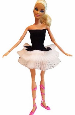 Ballet Dancewear for Barbie Dolls White and Black Tulle Short Dress