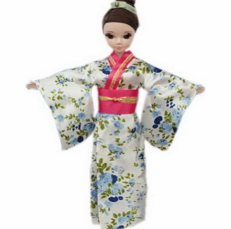 Blancho Blue Tie Dyed Floral Kimono for Barbie Dolls 11.5 Dolls Clothes Japanese Style