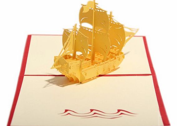 Blancho Creative DIY Hand-Made 3D Paper Sculptures Birthday Card/Sail Boat, Yellow