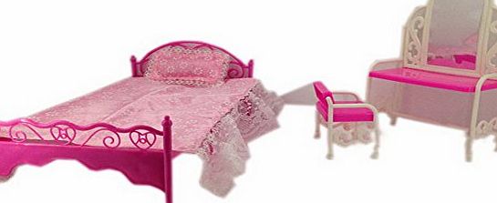 Dolls Bed with Dressing Table Mirror, Chair Cheap Barbie Furniture