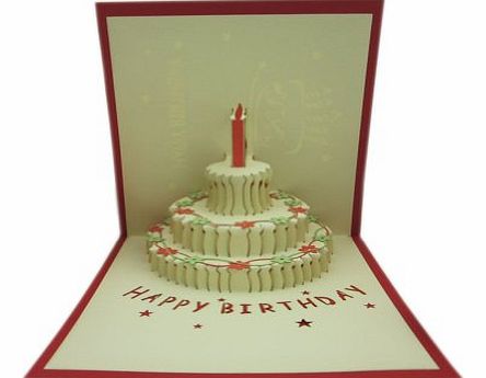 Blancho Originality DIY Hand-Made Stereoscopic Paper Sculptures Birthday Card-Red