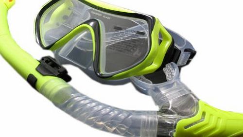 Blancho Scuba Diving Mask amp; Dry Snorkel Set Snorkeling Equipment for Adult, Black amp; Lime