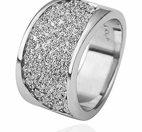 Blansdi New Chunky Fashion Jewelry White Gold Mens Women Wide Band Promise Engagement Ring With CZ Crystal