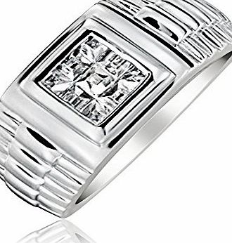 Bling Jewelry 925 Sterling Silver Invisible Cut CZ Watch Band Style Mens Engagement Ring