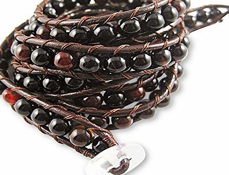 Bling Jewelry Simulated Onyx Simulated Agate Gemstone Bead Brown Leather 4x Wrist Wrap Bracelet 37in
