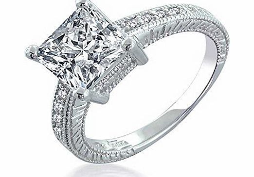 Bling Jewelry Sterling Silver 2.9ct Princess Cut CZ Engagement Ring