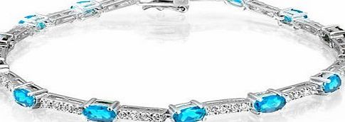 Bling Jewelry Vintage Style Simulated Aquamarine CZ Tennis Bracelet 925 Sterling Silver 7in