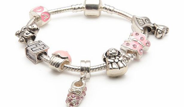 Childrens/Girls Little Angel Baby Christening Keepsake Silver Pandora Charm/Bead Bracelet. Ideal Gift/Present 15 cm(Other sizes available)