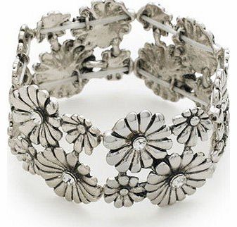 Designer Contemporary Celebrity Style Twinkle Flower Diamante and Silver Stretch Bracelet.