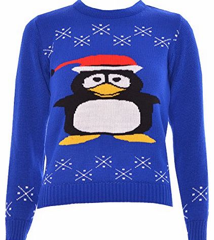 BLISSRETAIL Kids Unisex Children Girls Boys Knitted Christmas Xmas Aztec Jumper Sweater Top (11-12, Blue Penguin