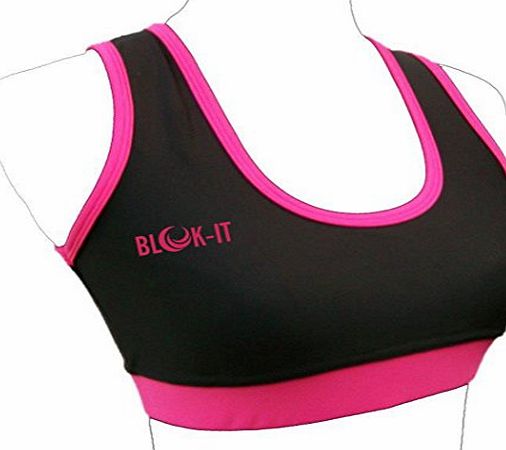 Womens Sports Bra, By Blok-IT. For Running, Gym, Yoga, Sports. Made of Stretchable Spandex, inside Air Mesh. (Small, Pink & Black)