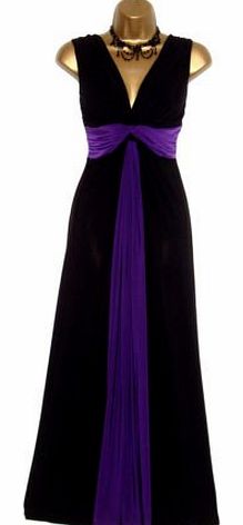 Blossoms Trendy Clothing Blossoms Long Grecian Knot Panel Maxi Evening Dress Size 10-26 Many Colours Available (Uk Size 12/14, Black/Purple)